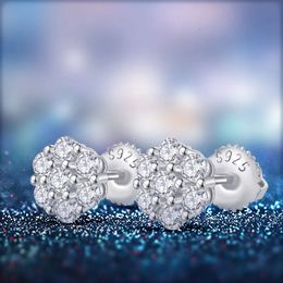 925 Sterling Silver Plated 18K Gold Mens Stud Earrings Plum Blossom Design Suitable For Men And Women 240228