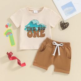 Clothing Sets Baby Boys Summer Shorts Short Sleeve Letter Print Tops And Solid Color Drawstring