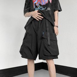 Men's Shorts Men Summer Cargo Buttons Loose Casual Multi-Pocket Baggy Streetwear Hip Hop Black