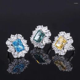 Cluster Rings S925 Silver Color Treasure High Carbon Diamond Yellow Main Stone 10 12 Engagement Women's Jewelry