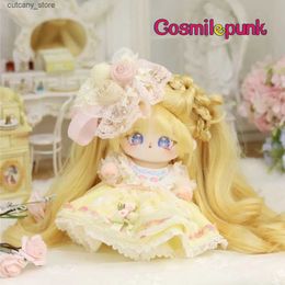 Stuffed Plush Animals Original Lolita Yellow Soft Silk Wig Girl Plush 20cm 28cm Doll Body Toy Game Cosplay Anime Bag Accessories Decor Cute PDD L240322