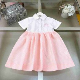 Popular designer kids clothes girls dresses Waist design toddler skirt Splicing design Princess dress Short sleeved lapel baby frock 24Mar