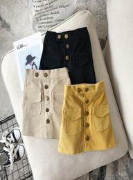 INS Stylish Children Tutu Girls Skirts Solid Button Skirt Girls Spring Autumn Kids Clothes Cotton Corduroy Toddler Baby Girl Skirt9713180