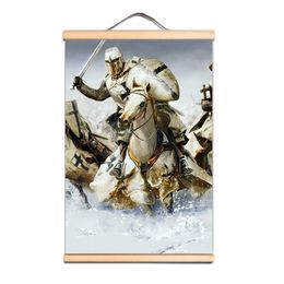 Ancient War Military Art Posters with Solid Wood Axis Vintage Wall Chart Man Cave Home Decor Scroll Painting of Knights Templar CD31