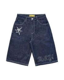 Y2k Hip Hop Vintage Loose Jorts Harajuku Streetwear Summer Punk Rock Letter Embroidery Fashion Denim Shorts Men Clothing 240322