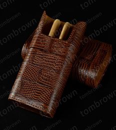 New brown cigar crocodile soft leather pouch tobacco cigarette cigar tube travel carrying case holder outdoor travel humidor4833049
