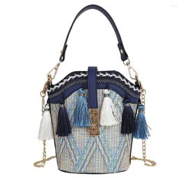 Shoulder Bags LOVIRS Women Summer Shell Bucket Bag Tassel Straw Beach Ladies Messenger Chain Small