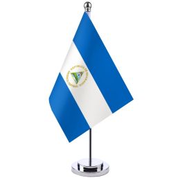 Accessories 14x21cm Office Desk Flag Of Nicaragua Banner Boardroom Table Stand Pole The Nicaragua National Flag Set Meeting Room Decoration
