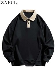 Hoodie for Men Polo Collar Sweatshirt Colorblock Streetwear Pullover Unisex Fall Winter Jumper Old Money Aesthetic Sweats 240307