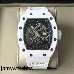 Watch RicharsMill Luxury Mens Mechanical Barrel Type Carbon Fiber Automatic White Ceramic Personality Large Dial Swiss Movement Wristwatches