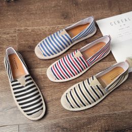 Shoes Brand Fashion Espadrilles Men Casual Shoes Striped Slip On Loafers Light Men Fisherman Shoes Breathable drive Flat Shoes 3944