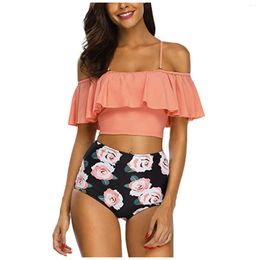 Women's Swimwear Women Two Pieces Bathing Suit Top Ruffled With High Waisted Bottom Bikini Set Tankini 2024 Suits