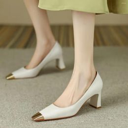 Dress Shoes For Women 2024 Pumps Ladies Summer Footwear High Heels Square Toe Evening Formal On Heeled Fashion White Today Trend