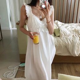 Summer Womens Princess Dress White Sleeveless Sleepshirts Vintage Lady Girls Nightgowns Nightdress Royal Style Pyjamas Sleepwear 240313