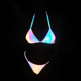 women bikini designer swimsuit Colourful reflective bikini ins sexy strap split reflective swimsuit