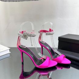 Dress Shoes 2024 For Woman Lady Satin Crystal Open Toe High Heels Sandals Slingback Ankle Strap Designers Zapatillas Mujer Pumps