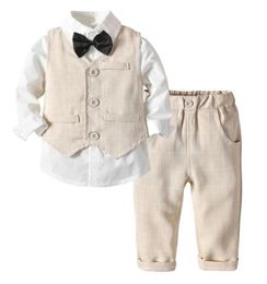 Toddler Boy Clothes Kids Boys Wedding Suits Striped Vest White Shirt Pants 3pcs Page Boy Outfits Children Outerwear 2011275365239