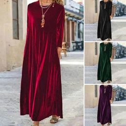 Casual Dresses Women Round Neck Dress Cosy Solid Colour Maxi For Soft Warm Ankle Length Pullover With Long Sleeves Fall