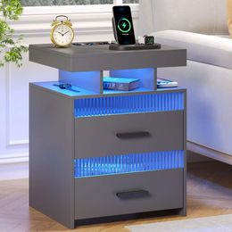 HWB - Smart RGB with Usb/type-c Wireless Charging Station and Human Sensor LED Lights, Modern Bedside Sofa Table Suitable for Living Room/bedroom/office, Gray
