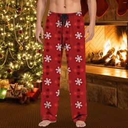 Men's Sleepwear Mens Christmas Print Pajama Pants 2024 Red Xmas Wide Leg Women Korean High Waist Baggy Straight Male Clothes