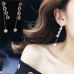 Stud Earrings Fashion Drop Rhinestone Ball Brief Personality Circle Tassel Super Fairy Long Design Crystal Earring Gift