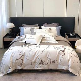 Bedding Sets Chic Embroidery Metallic Marble Abstract Duvet Cover Egyptian Cotton Gray Patchwork Quilt Bed Sheet Pillowcases