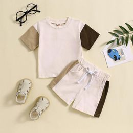 Clothing Sets 0-3Years Toddler Baby Boys 2Pcs Summer Clothes Short Sleeve Contrast Color T-Shirt Tops Pocket Shorts Set Two Pieces Outfits