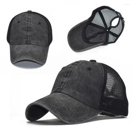 Ball Caps Adjustable Women High Bun Tennis Cap Washed Horsetail Trough Mesh Baseball Outdoor Sport Sunhat Female Hole Hat