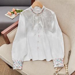 Women's Blouses YCMYUNYAN-Satin Shirts For Women Loose Silk Chinese Style Spring And Summer Clothing Fashion Tops Long Sleeves