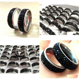 Rings 20Pcs Luxury Black Zircon Stainless Steel Cz Ring Men Women 3 Row 5 Crystal Stone Engagement Trendy Wholesale Drop Del Dhgarden Dh2Cm