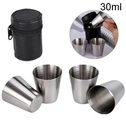 Mugs 4Pcs 30ml Outdoor Practical Travel Stainless Steel Cups Mini Set Glasses For Whisky Wine Beer With Case Portable Drinkware