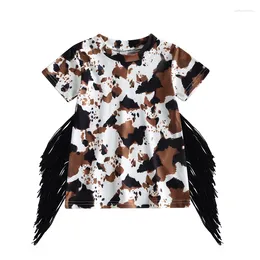 Girl Dresses Toddler Baby Western Dress Short Sleeve Horse Cow Print T Shirt Fringe Tassel Infant Summer Outfit