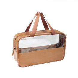 Transparent PVC Double Layer Cosmetic Bag Waterproof Travel Toiletries Storage Organise PU MakeUp Bag Large Capacity Wash Bag