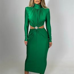 Mozision Elegant Hollow Out Sexy Maxi Dress For Women Autumn Winter Turtleneck Long Sleeve Bodycon Club Party Evening Dress240321