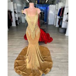 Aso Ebi Gold Arabic Mermaid Prom Dress Beaded Crystals Sexy Evening Formal Party Second Reception Birthday Engagement Gowns Dresses Robe De Soiree ZJ es