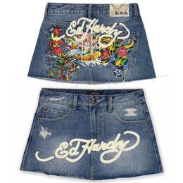 Y2k Skirt Womens Girl sweet Hip Hop Letter Print Vintage Blue Denim High Waist Slim Gothic Mini Short 240321