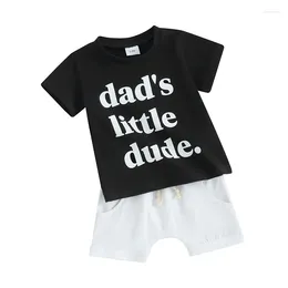 Clothing Sets Toddler Baby Boy Summer Clothes Short Sleeve Daddy S Little Dude Tshirt Top Solid Elastic Waist Shorts Set 2Pcs Casual Outfit