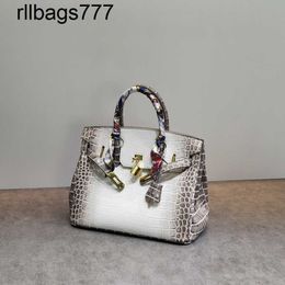 Genuine leather BK Women's Luxury 2024 Handbag Fashion High Capacity Women's Crossbody Crocodile Pattern Advanced Feel
