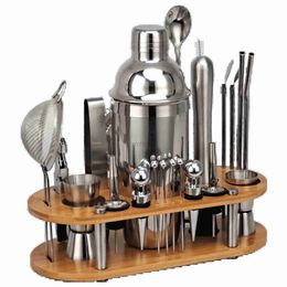 Bar Tools 23-Piece Cocktail Shaker SetBartender Kit With Oval Bamboo Stand Detachable Home Bar Tools Stainless Steel Perfect Gift 240322