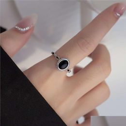 Band Rings Vintage Korean Oval Black Agate Mens Ring 18K Gold Plated Animal Pattern Drop Delivery Jewelry Oti8F