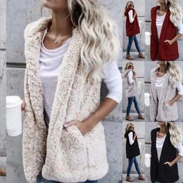 Women's Vests Women Loose Waistcoats Autumn Female Solid Fleece Hoodie Pocket LRFZ-6699