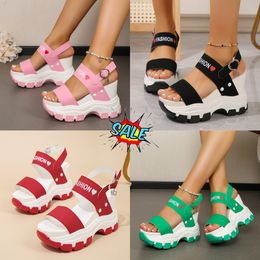 Positive Comfort Women's plus-size sandals with wedge soles, thick heels, round head, open toe letter, one-line buckle GAI