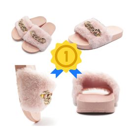 2024 New style wholesale in stock Chain Diamond Plush Slippers Indoor and Outdoor Plush Flat Bottom Warm Slippers GAI fur chains Fluffy fall outdoor Design Women Home