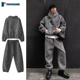 Mens Korea Harajuku Set High Street Xiaoxiangfeng Hooded Sweatshirtbaggy Straight Pants Male Retro Sets Spring Fashion Suit 240312