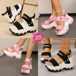 Fashions Positive Women's plus-size sandals with wedge soles, thick heels, round head, open toe letter, one-line buckle GAI EUR 35-43