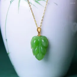 Chains Inspiration Design Natural Hetian Jasper Ladies Necklace Simple Small Leaf Pendant Fresh Retro Palace Style Jewelry