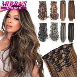 Piece Piece Synthetic Clip in Hair 24 Inch Long Straight Wavy Hairpieces Clip On Hair for Women Ash Brown Black Blonde