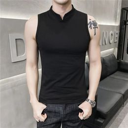 Mens Summer Sexy Vest Small High Collar Breathable Sports Fitness Bottom Undershirt Sexy Slim Fit Tight Sleeveless Top T-Shirt 240322