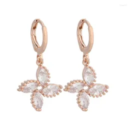 Dangle Earrings Luxury Quality Jewelry Zircon Hanging Flower Rose Gold Color Vintage 2024 Trend Women's