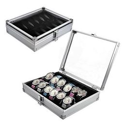 High Quality Metal case 6 12 Grid Slots Wrist Watch Display case Storage Holder Organiser Watch Case Jewellery Dispay Watch Box T200278G